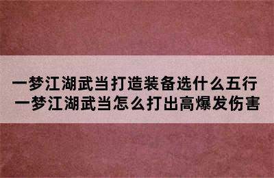 一梦江湖武当打造装备选什么五行 一梦江湖武当怎么打出高爆发伤害